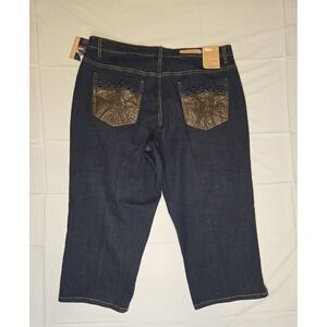Cos Jeans Denim Capris 14P‎ NWT Embellished Patches Dark Blue 34x21 Stretch